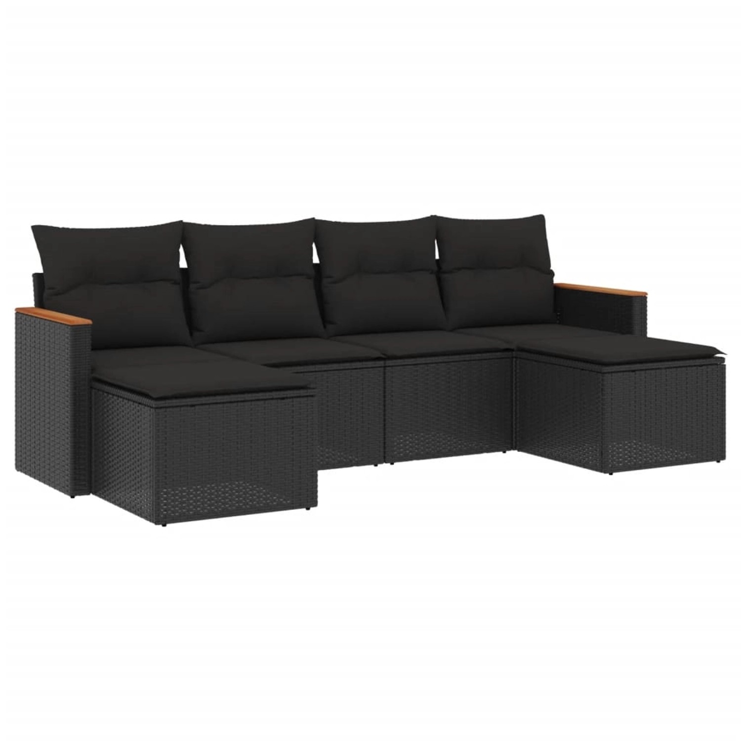 vidaXL 6-Tlg Garten-Sofagarnitur mit Kissen Schwarz Poly Rattan 3226216