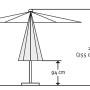 Technische Zeichnung: Schneider Balkonschirm Tunis, 270x150 cm, Maße und Details.