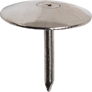 Nahaufnahme einer einzelnen, vernickelten LUX Heftzwecke. Ideal zum Anbringen von Notizen und Postern.