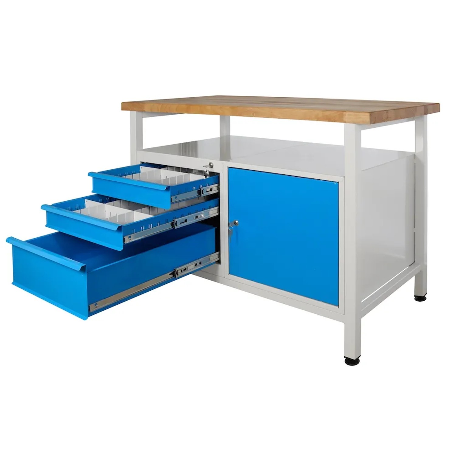 PROREGAL Werkbank Rhino mit Schubladen, Tür und Ablagefläche, lichtgrau/lichtblau.