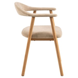 ebuy24 Addi Esszimmerstuhl mit Armlehne, beige, Seitenansicht. Holzbeine, Stoffbezug.