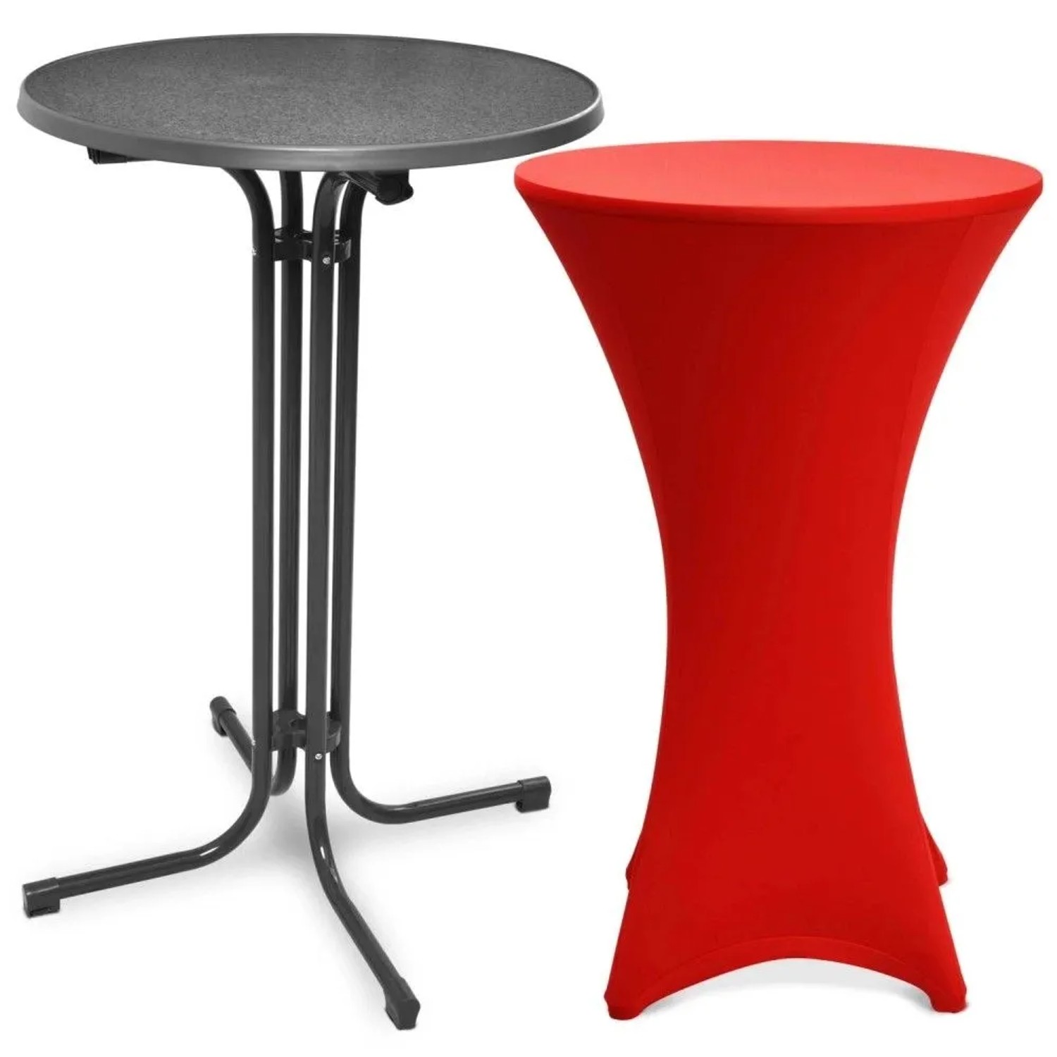 Beautissu Bellini Stehtisch Ø 80cm Grau mit Stella Stehtischhusse Ø 80cm Rot