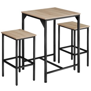 Tectake Barset Inverness 3 Teilig Tisch Mit 2 Hockern  120 x 60 x 91 cm Industrial Holz Hell  Eiche Sonoma