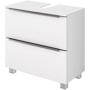 Held Möbel Waschbeckenunterschrank Monza, 60 cm, matt weiß mit zwei Schubladen und Edelstahlgriffen.