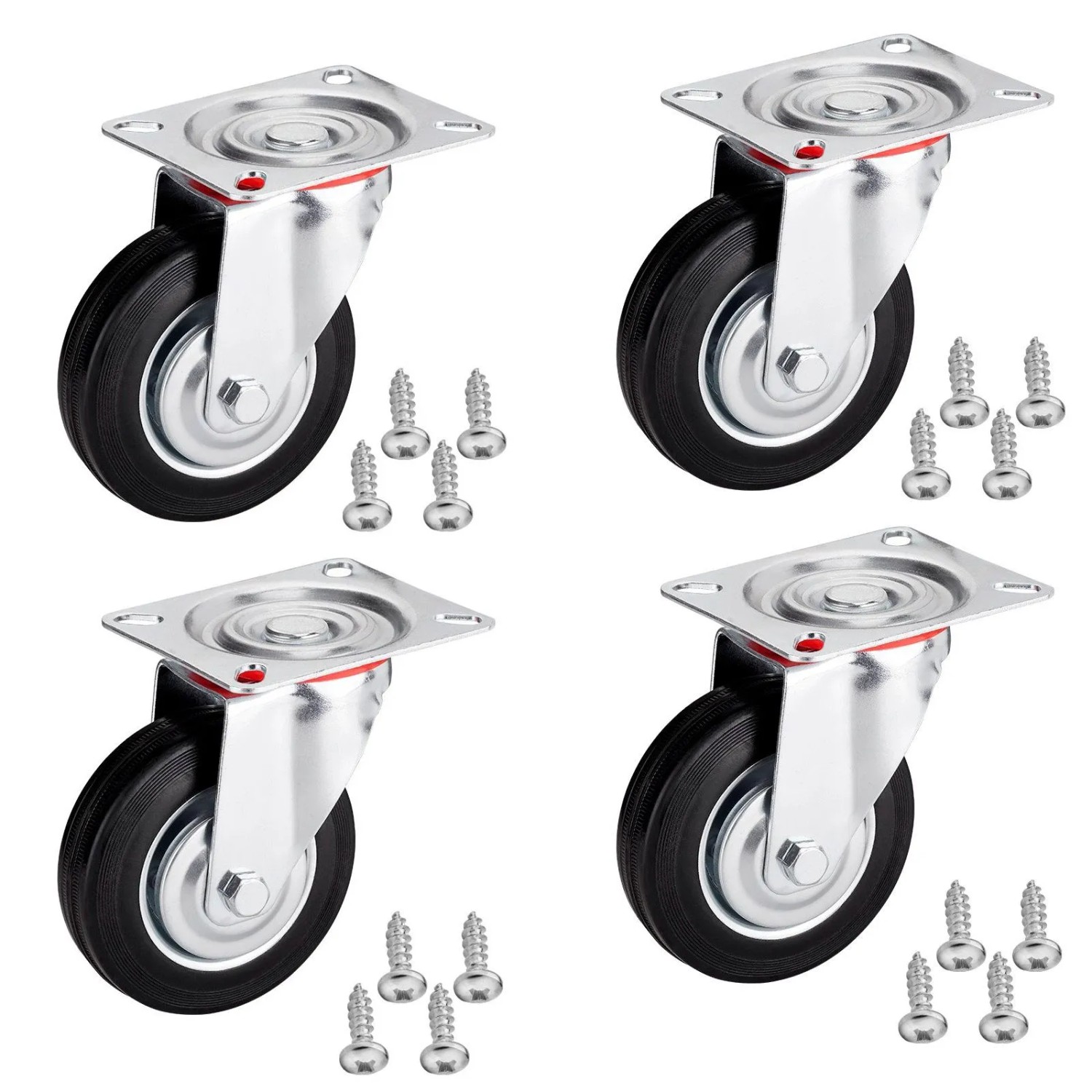 SOTECH 4er SET Transportrollen RED Ø100 mm 4x Lenkrollen Ohne Bremse Traglast Bis Max. 360 Kg