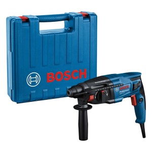 Blauer Bosch Professional Bohrhammer GBH 2-21 mit SDS-plus und passendem Transportkoffer.