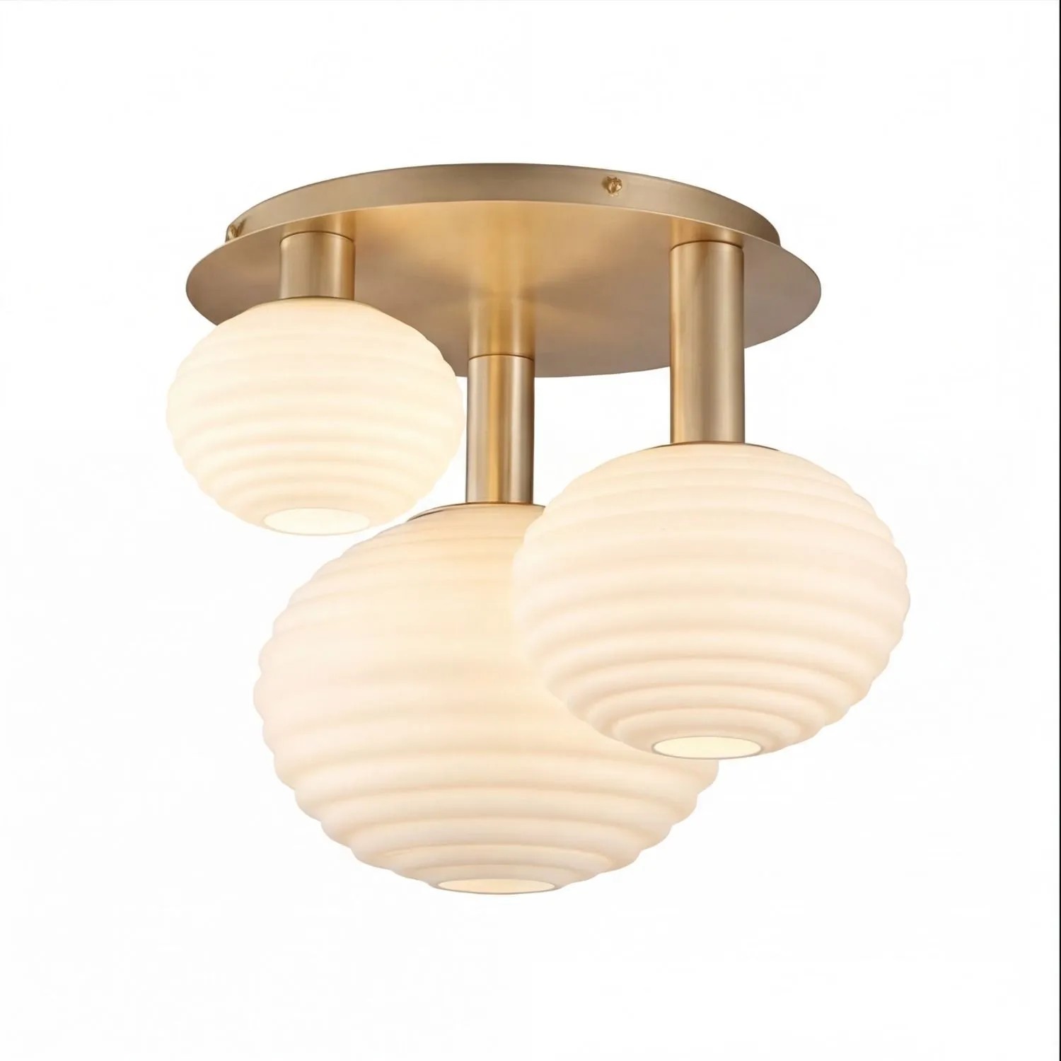 Licht-Erlebnisse Deckenleuchte Metall Glas 53,5 CM Breit In Gold Weiß E27 3-Flammig Modern
