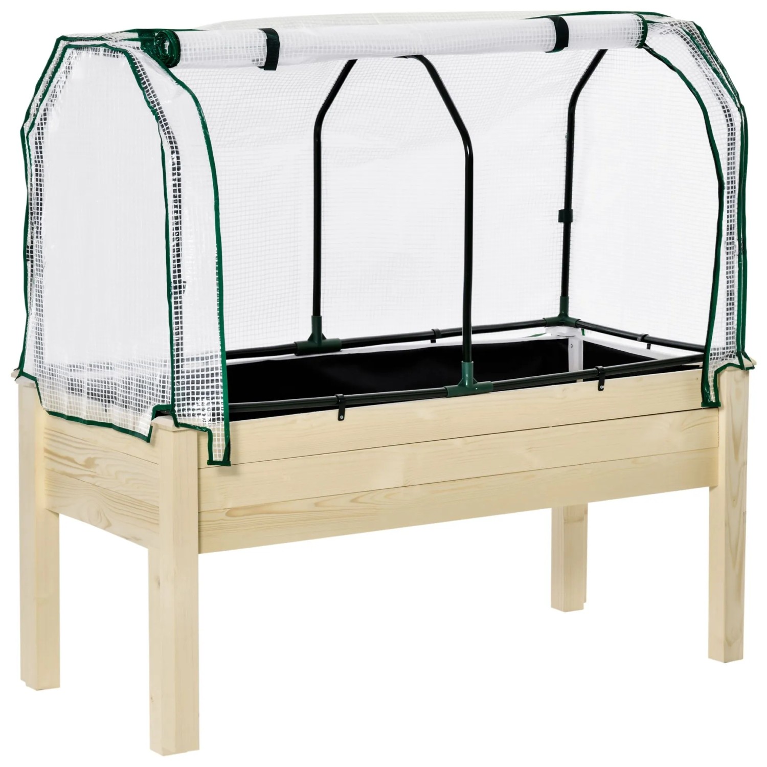 Outsunny Hochbeet Aufrollbare Folienabdeckung Tannenholz 121L x 55B x 117H cm Naturholz