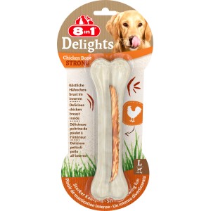 8in1 Delights Strong Kauknochen L mit Hähnchen für Hunde, extra hart für langanhaltenden Kauspaß.