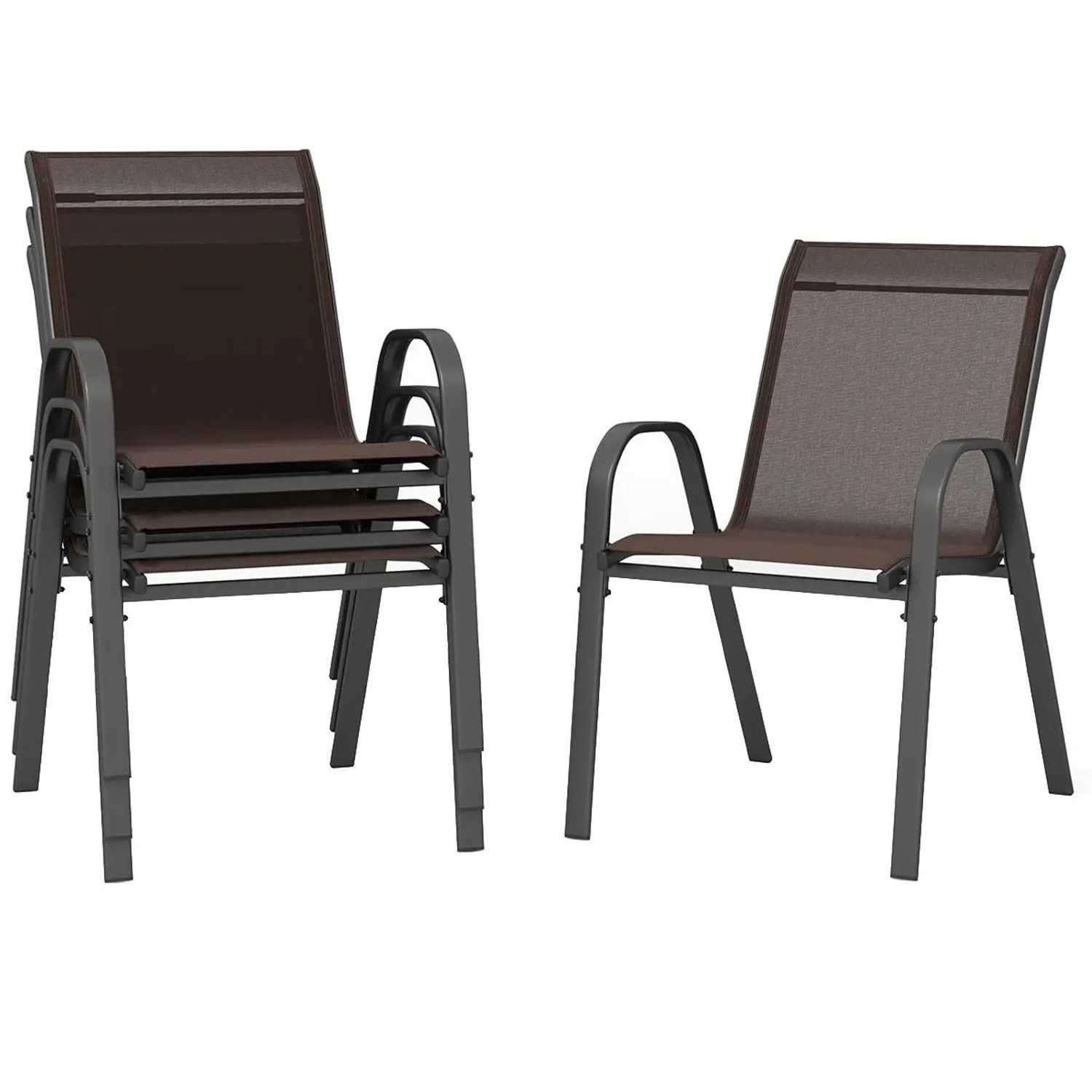 Costway 4er Set Gartenstühle Stapelbar Textilene Metallgestell Braun