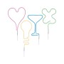 Paulmann Neon Colorflex USB Strip Set mit Herz, Glühbirne, Cocktailglas und Kleeblatt in Pink, Orange, Blau und Grün.