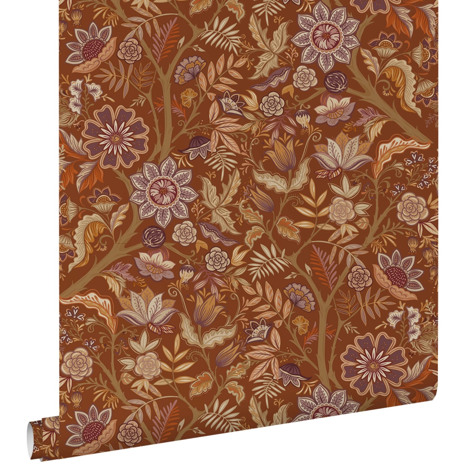ESTAhome Tapete Blumenmuster Terrakottabraun und Dunkelviolett 50 x 900 cm günstig online kaufen