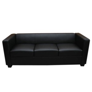 Schwarzes 3er Sofa Lille aus Leder im modernen Lounge-Stil.