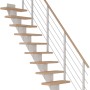 Dolle Mittelholmtreppe Frankfurt, Buche weiß, mit Edelstahlgeländer. Gerade Treppe, 75 cm breit.