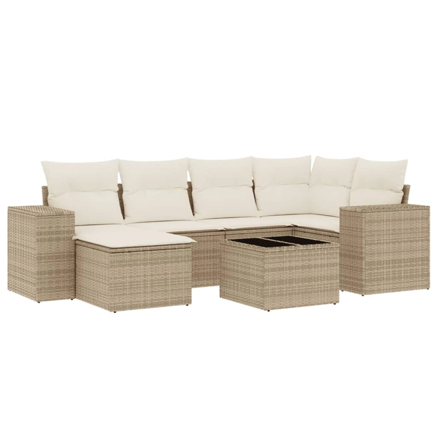 vidaXL 7-Tlg Garten-Sofagarnitur mit Kissen Beige Poly Rattan 3255205 günstig online kaufen