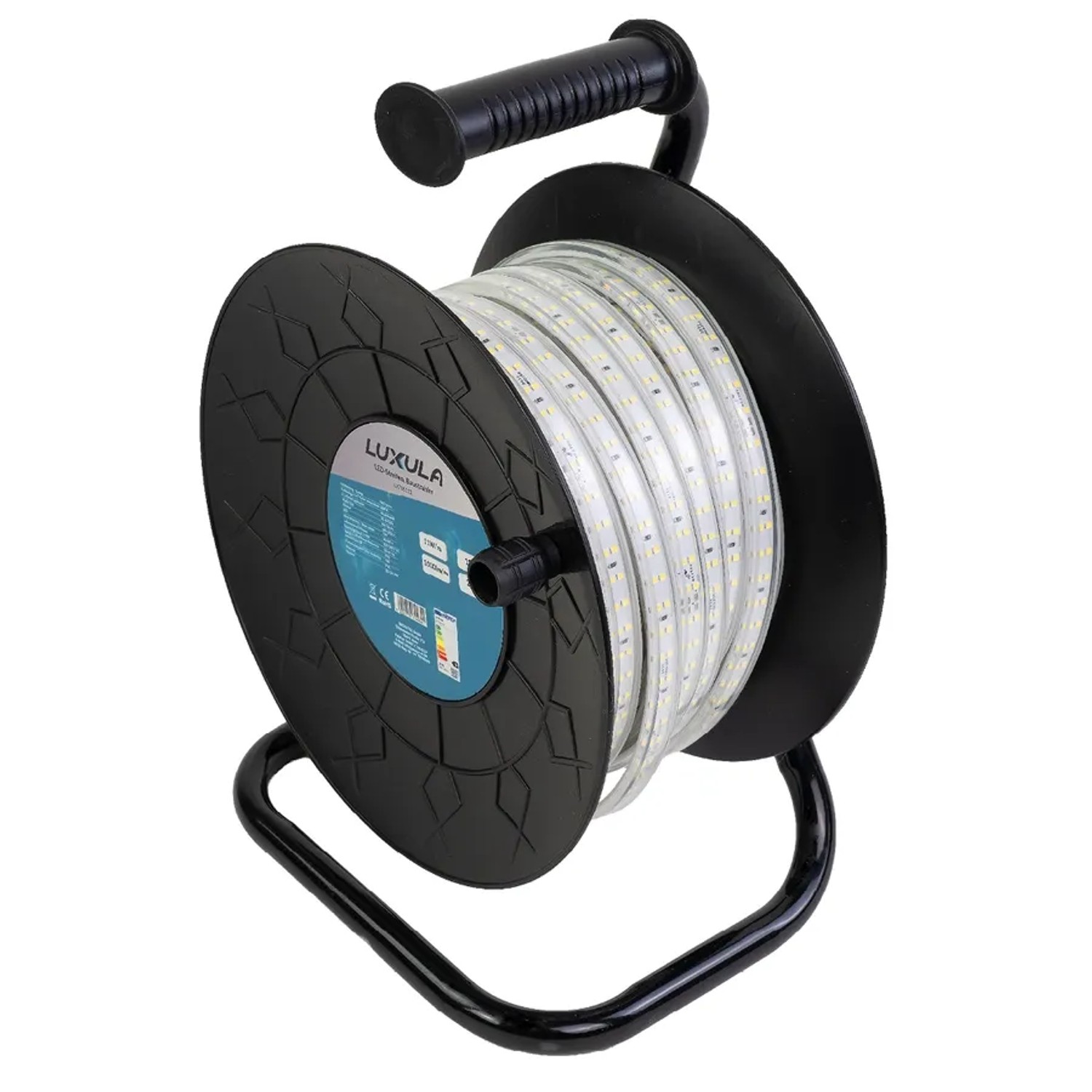 LUXULA LED Streifen 11W/m 5000K Neutralweiß 25m Lichtbandtrommel Baustrahler IP65 Wassergeschützt Erweiterbar PVC Weiß