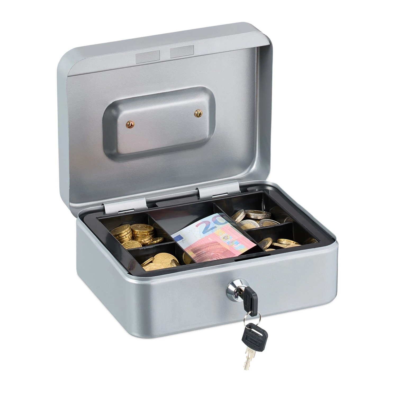 Relaxdays Geldkassette Eisen Silber Abschließbar mit Tragegriff 8,5 cm x 20 cm x 17 cm 0,8 kg