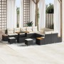 Schwarzes 13-teiliges vidaXL Garten-Sofa-Set aus Poly Rattan mit Kissen.
