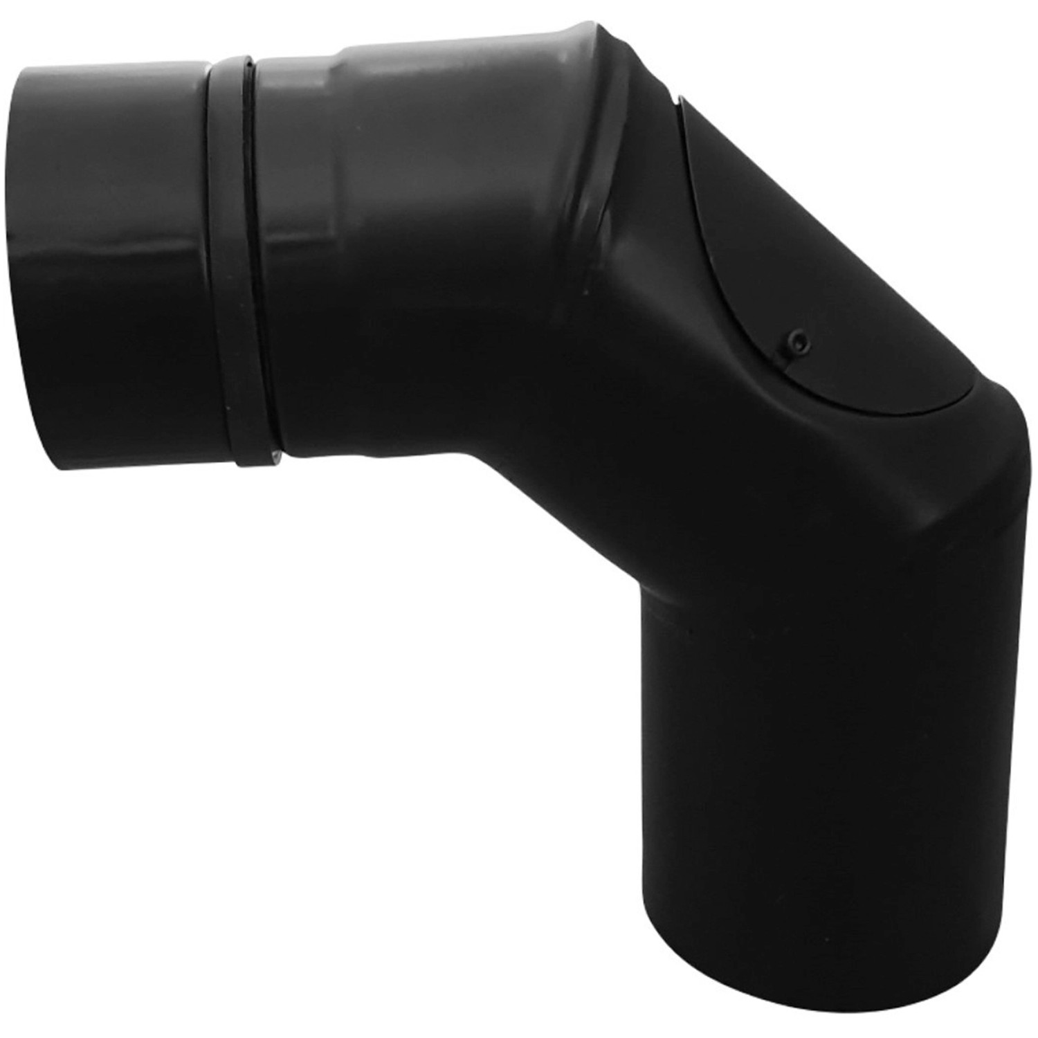 Firefix 90° Bogen mit Tür für Pelletofenrohr, schwarz, 80 mm Durchmesser.