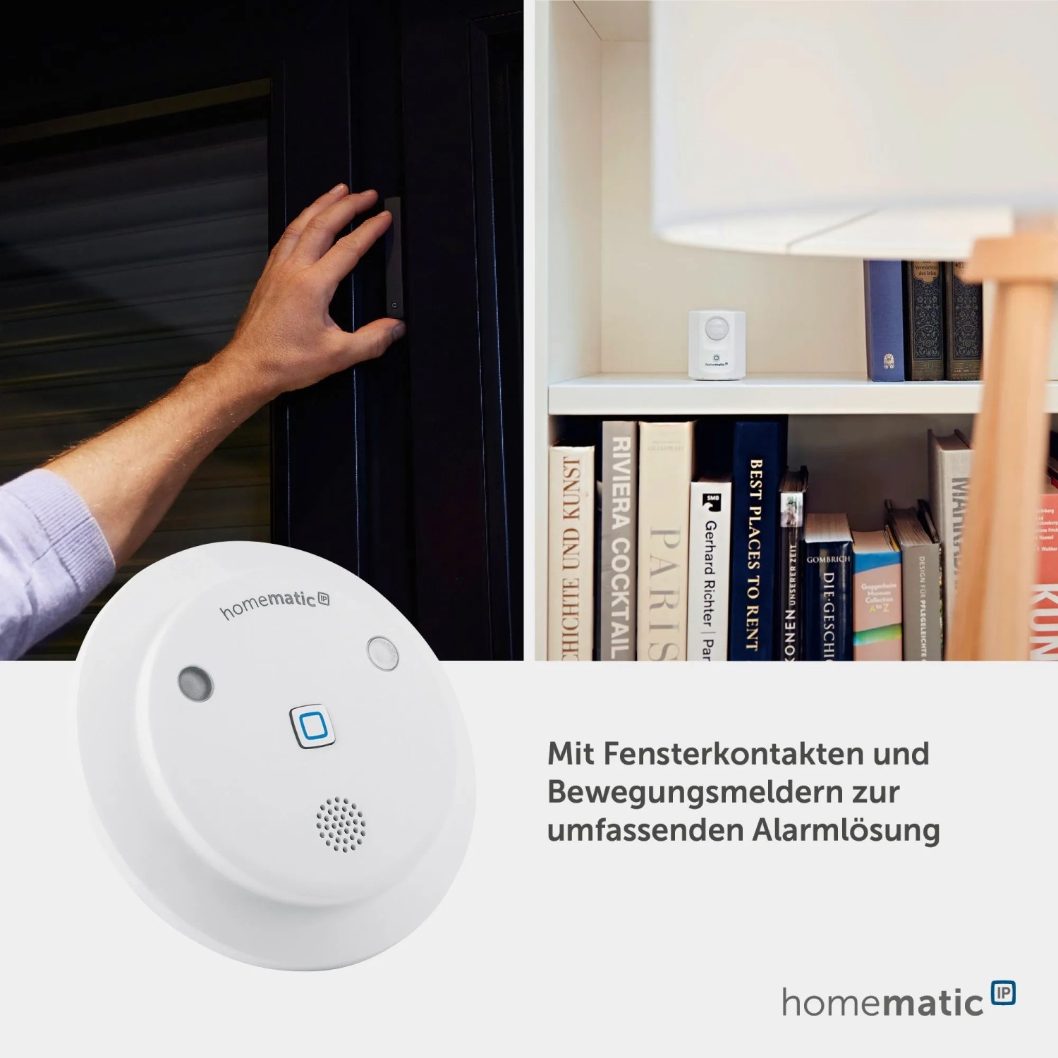 Homematic IP Alarmsirene für Innenräume, Teil der Hausautomation, mit akustischem und optischem Signal.