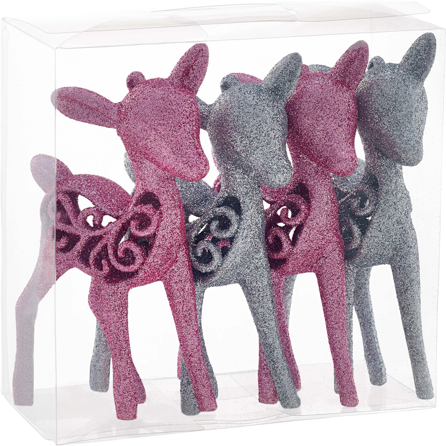 Baumschmuck-Set Rentiere 4-teilig Pink/Silber