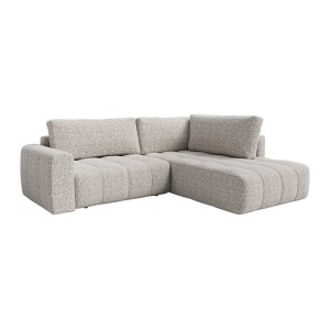 Graues Vente-unique Ecksofa Loriona aus meliertem Stoff, 5-Sitzer mit rechter Recamiere und Steppoptik.