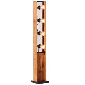 Schwarze Brilliant Calandra Design-Stehlampe, 125cm hoch, mit Holz-Elementen und vier Leuchten.