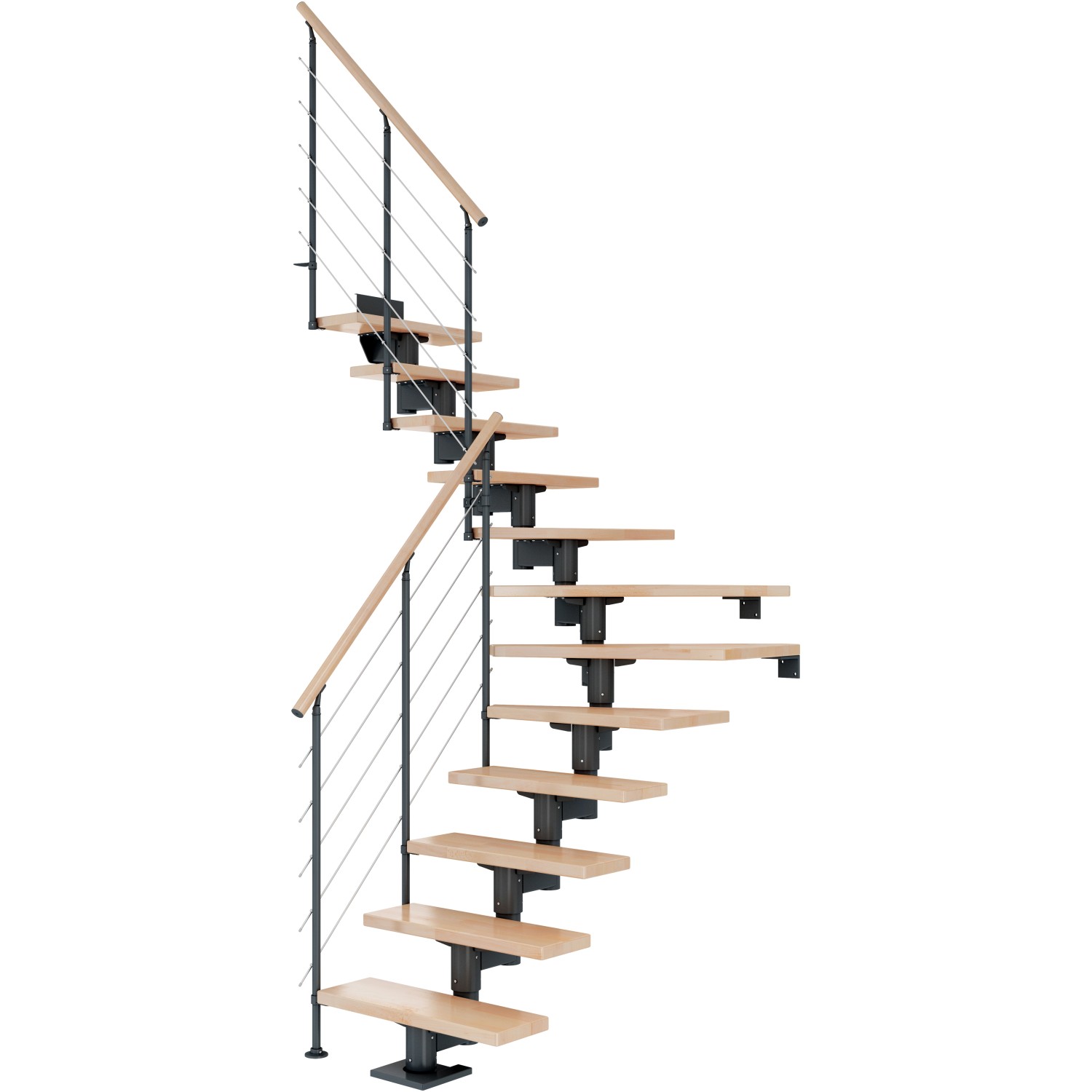 Dolle Mittelholmtreppe Cork Buche Anthrazit GH b. 337cm 1/4 Gewendelt 75cm FSC®