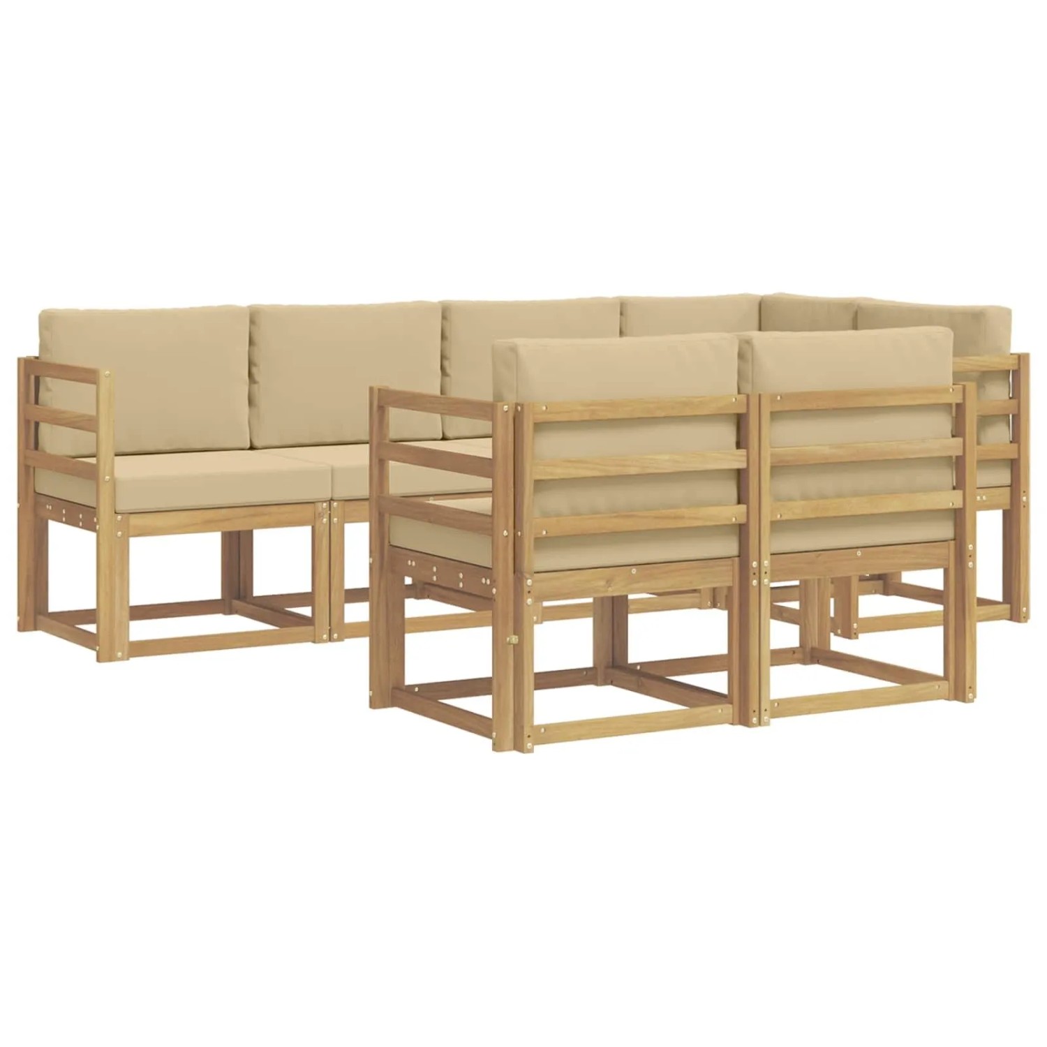 vidaXL Outdoor-Sofagarnitur mit Kissen 7-Tlg Weiß und Beige Polyester 3387757