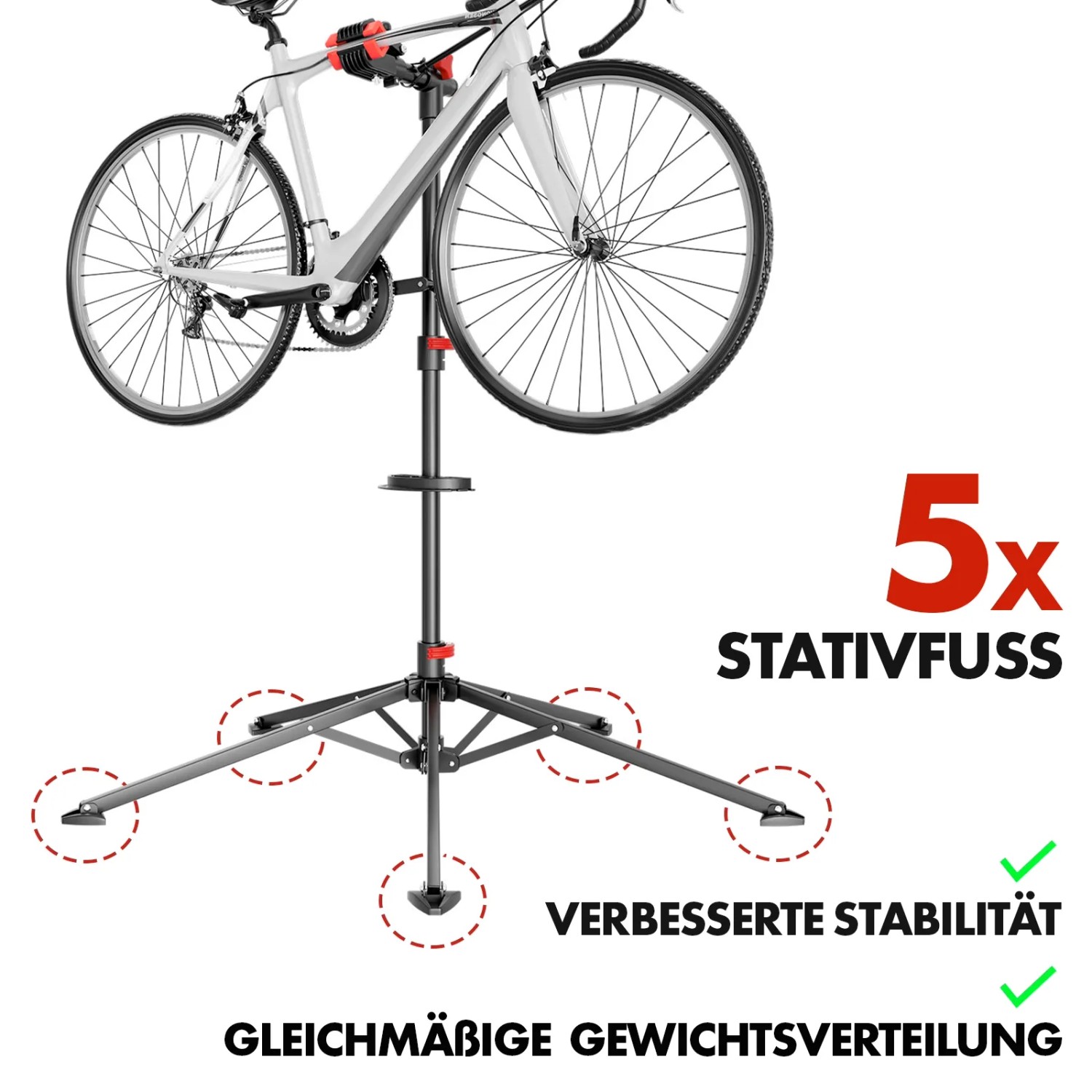 KARAT Fahrrad Montageständer Lois mit Fahrrad, höhenverstellbar, bis 30 kg Tragkraft.