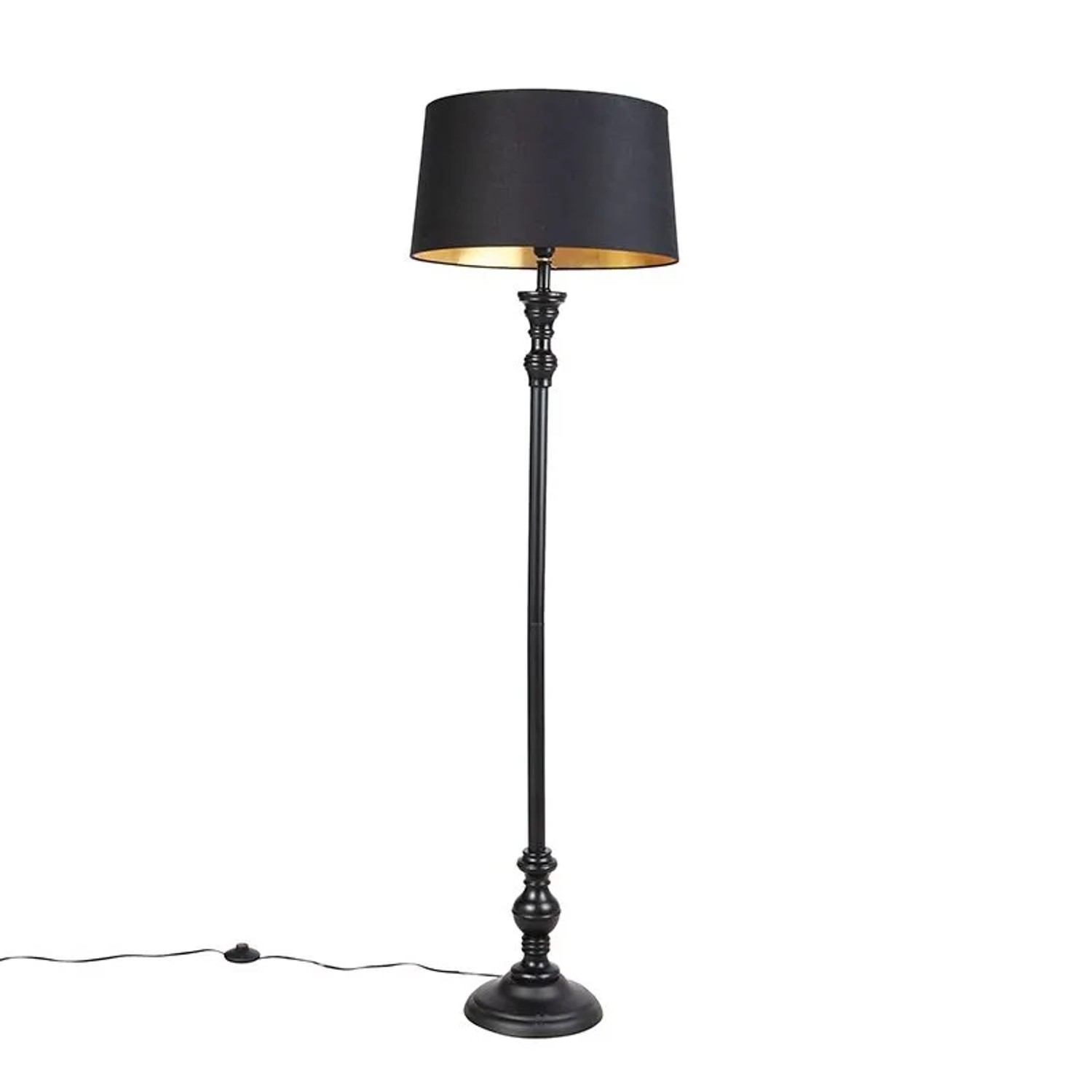 QAZQA Stehlampe mit Baumwollschirm Schwarz mit Gold 45 cm Classico