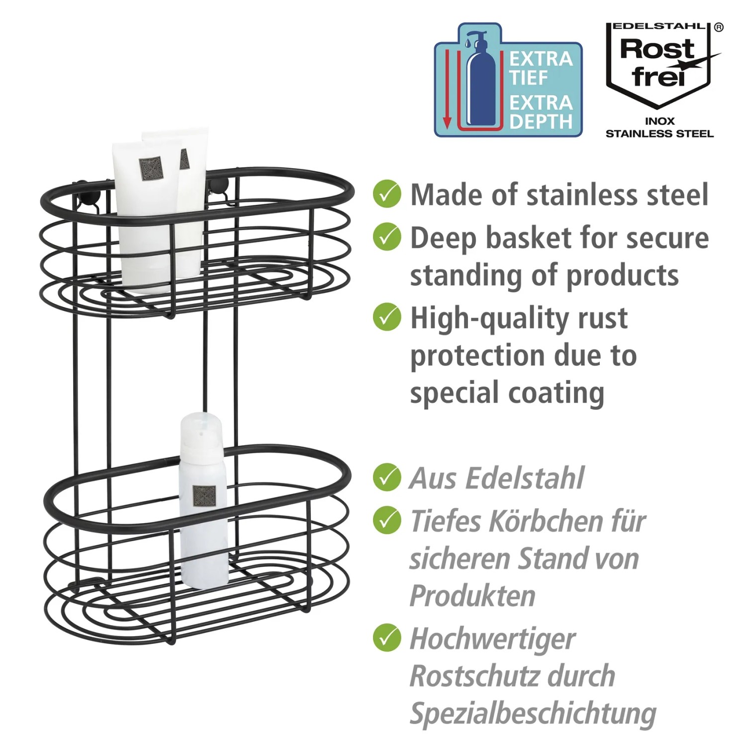 WENKO Industrial Wandregal-Set (2-teilig) – Metall/MDF, Schwarz, Mit Hakenleiste, Für Bad, Küche & Wohnzimmer