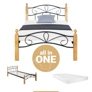 Schwarzes Metallbett 90x200 cm mit Lattenrost und Matratze. Homestyle4u Bettgestell für Jugendzimmer und Gästezimmer.