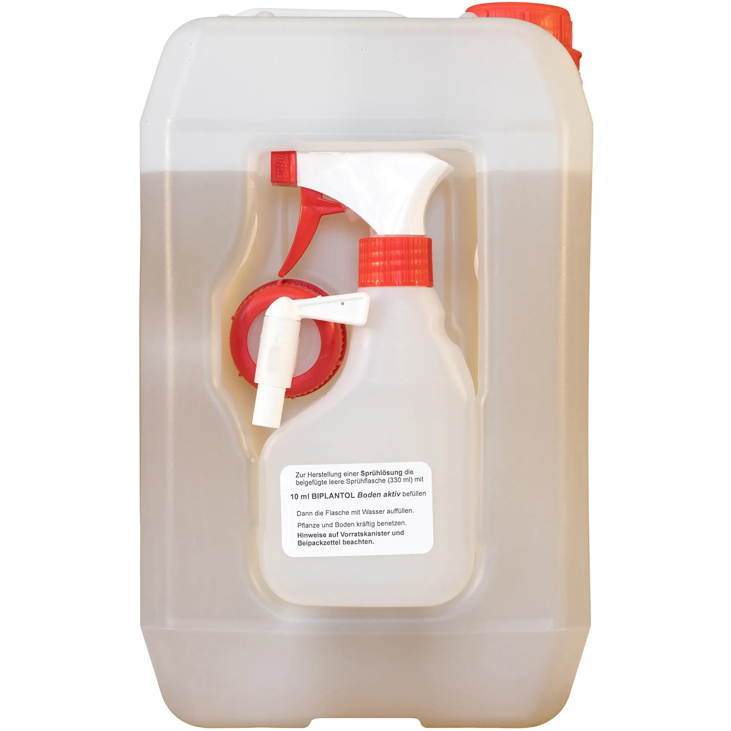 Biplantol Boden Aktiv 5 l Kanister mit Sprühflasche zur Bodenverbesserung.