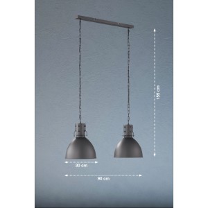 Zweiflammige Pendelleuchte London in Schwarz/Silber von Fischer & Honsel im Industrie-Look.