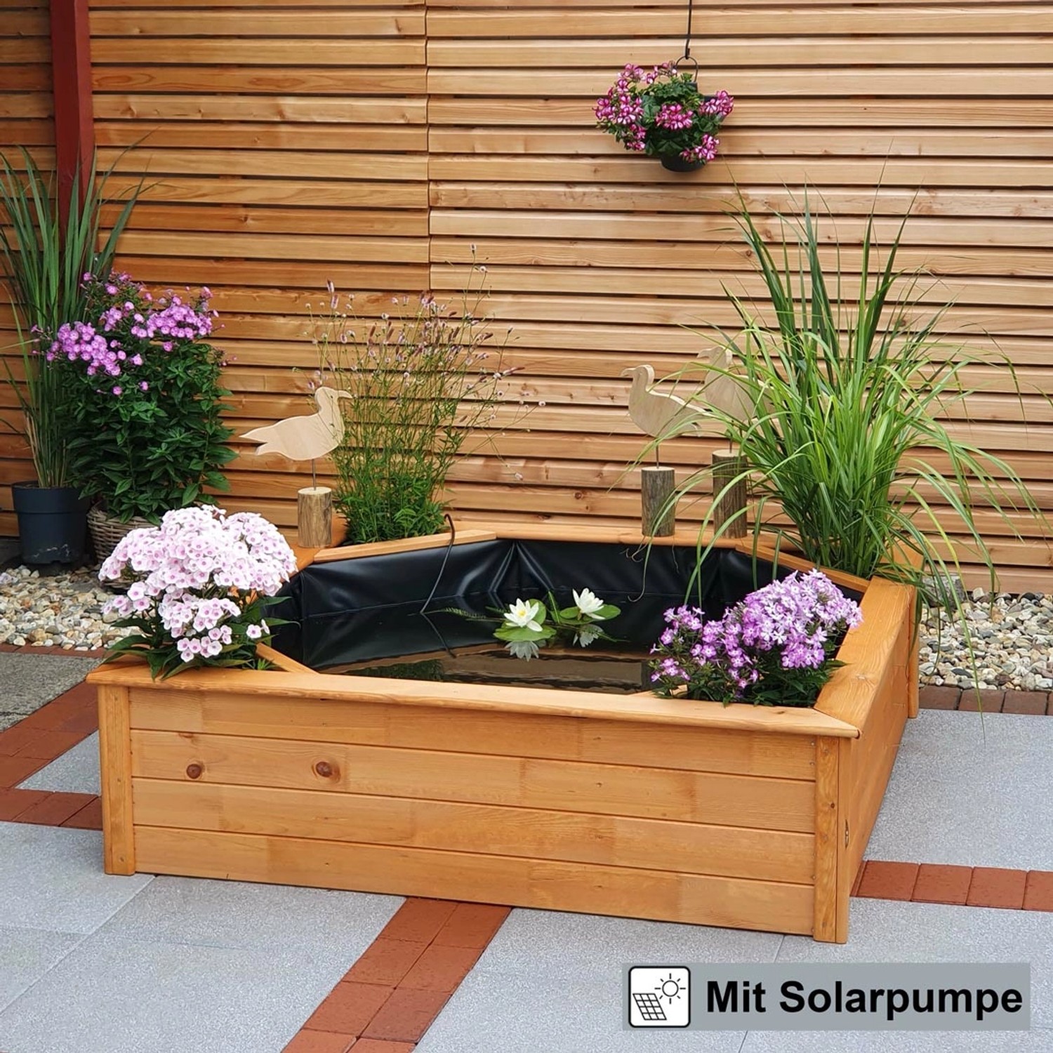 Promadino Hochteich mit 4 Pflanzzonen inkl. Solarpumpe (LxBxH) 144 x