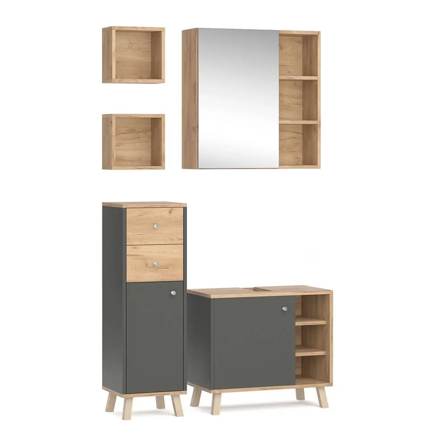 Vicco Badmöbel-Set Senyo Anthrazit 60 x 54 5-teilig
