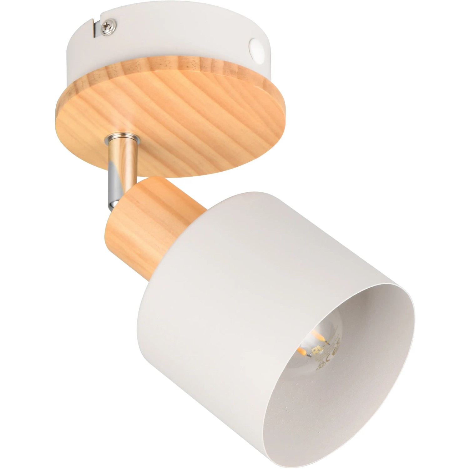 Trio Strahler Shanti in Warm-Grey mit Holz, einflammiger Deckenspot für Wohnraum.