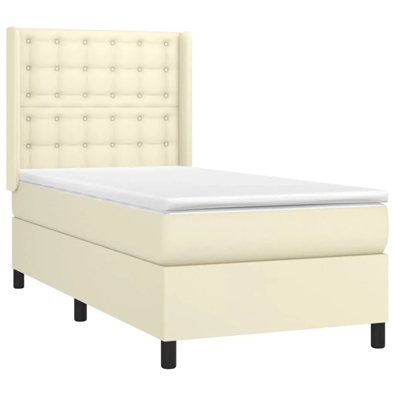 vidaXL Boxspringbett mit Matratze & LED Creme 100x200 cm Kunstleder 3139369