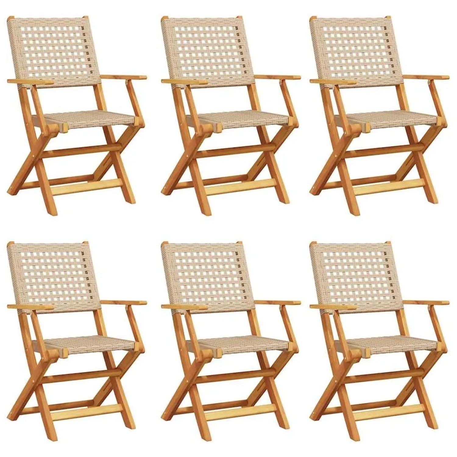 vidaXL Gartenstühle 6 Stk Klappbar Beige Poly Rattan & Massivholz 3214563 günstig online kaufen