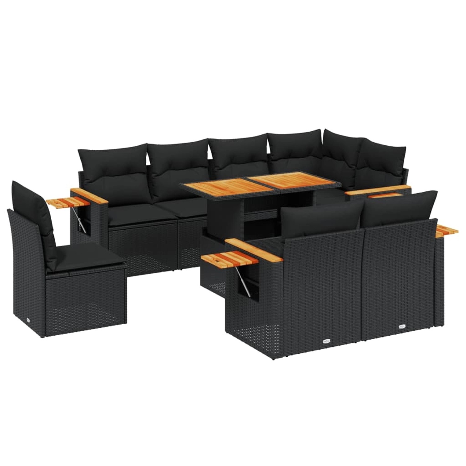 vidaXL 9-Tlg Garten-Sofagarnitur mit Kissen Schwarz Poly Rattan 3273610 günstig online kaufen