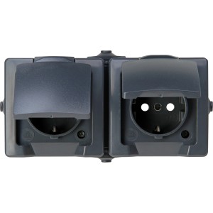 Kopp 2-fach Schutzkontakt-Steckdose Nautic, waagerecht, anthrazit mit Klappdeckel.