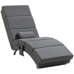 Dunkelgraue HOMCOM Relaxliege mit Massagefunktion, verstellbarer Rückenlehne, Kissen und Seitenfach. Loungesessel.