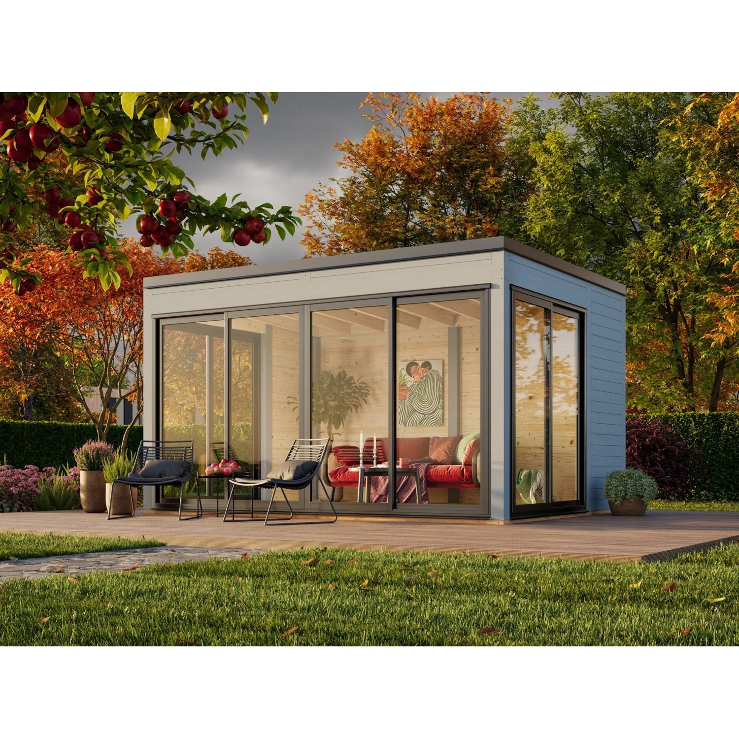 Palmako Holz-Gartenhaus Serena Slide Plus Pultdach Lackiert 420 cm x 320 cm
