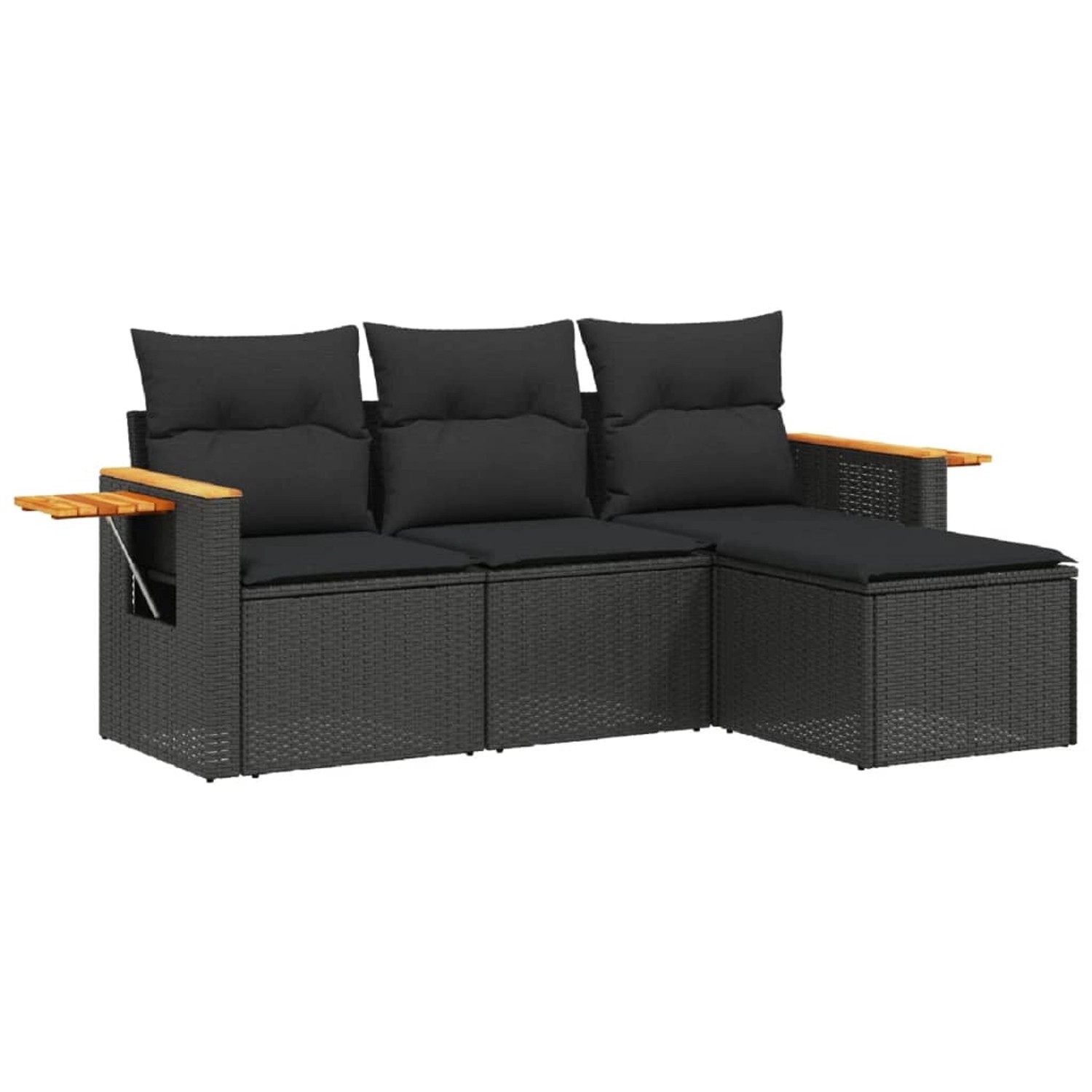 vidaXL 4-Tlg Garten-Sofagarnitur mit Kissen Schwarz Poly Rattan 3226741 günstig online kaufen
