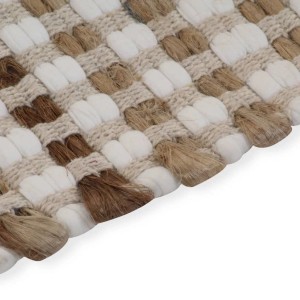 Handgewebtes Badematten-Set aus Jute in Natur und Weiß, Detailansicht.