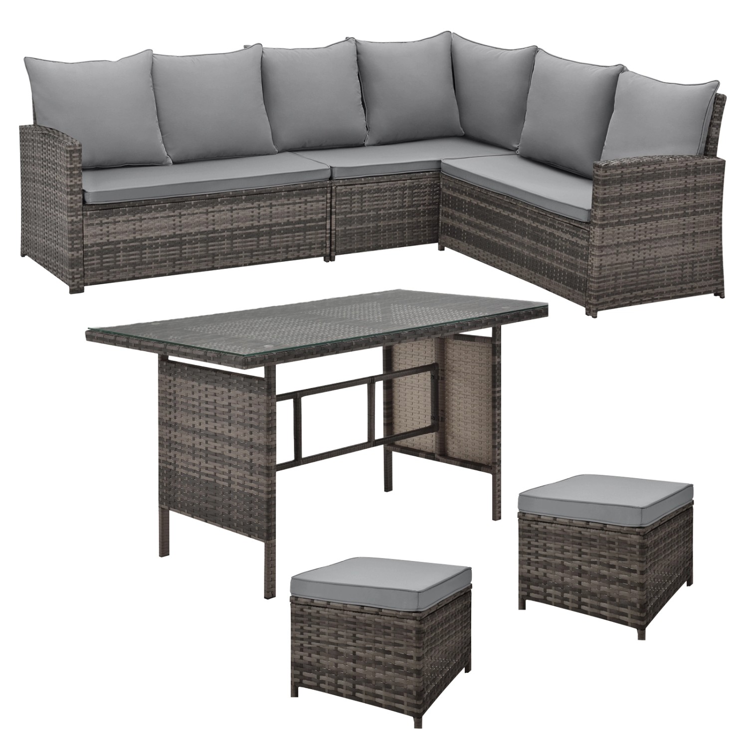 Svita Monroe Garten-Lounge Set Polyrattan Lounge-Möbel Sitzgruppe Braun