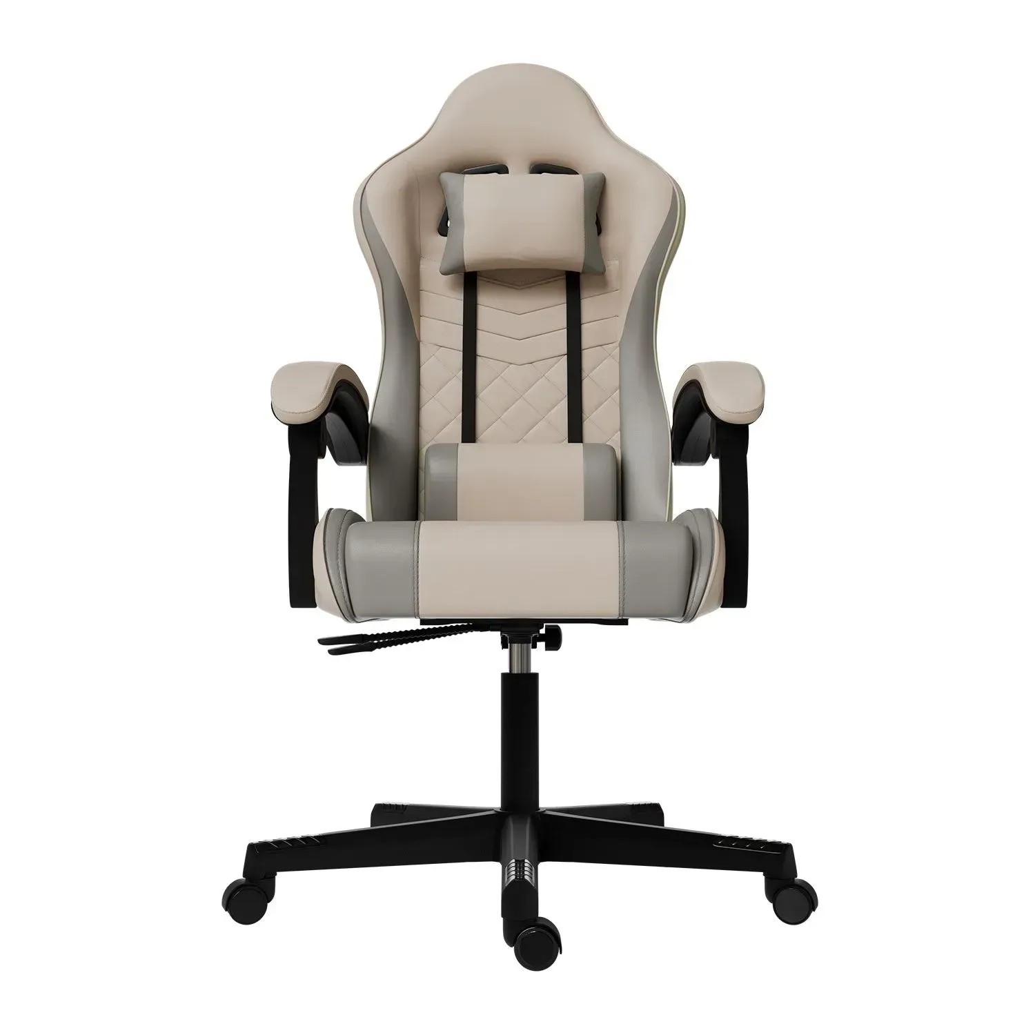 Juskys Gamingstuhl HyperSeat, beige/hellgrau, mit Nacken- und Rückenkissen.