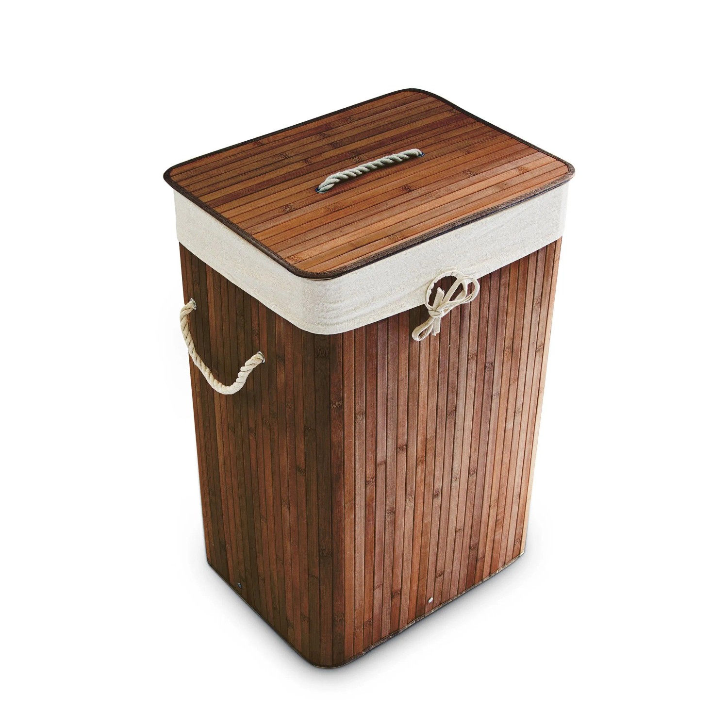 Relaxdays Wäschekorb Bambus Braun Eckig Faltbar mit Deckel 65,5 cm x 43,5 cm x 33,5 cm 2 kg