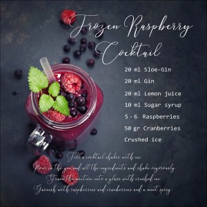 Glasbild Himbeere, 20x20 cm, mit Cocktail-Motiv, ideal als Wanddeko für Küche oder Bar.